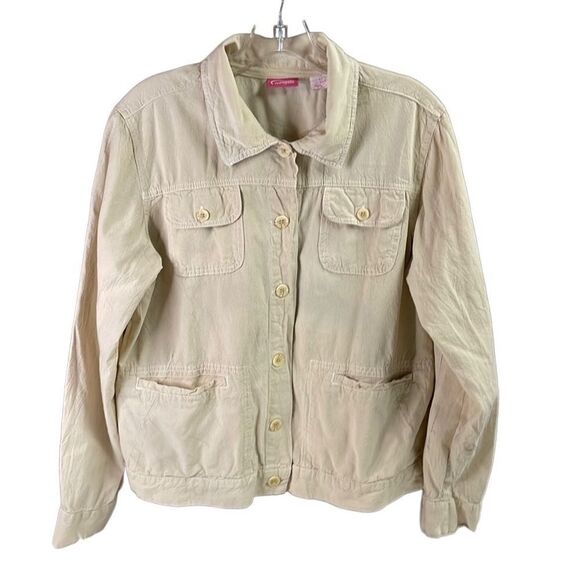 CAPPAGALLO Button Up Tan Cargo Style Cotton Jacket Shirt Women's Size Large - Picture 1 of 11